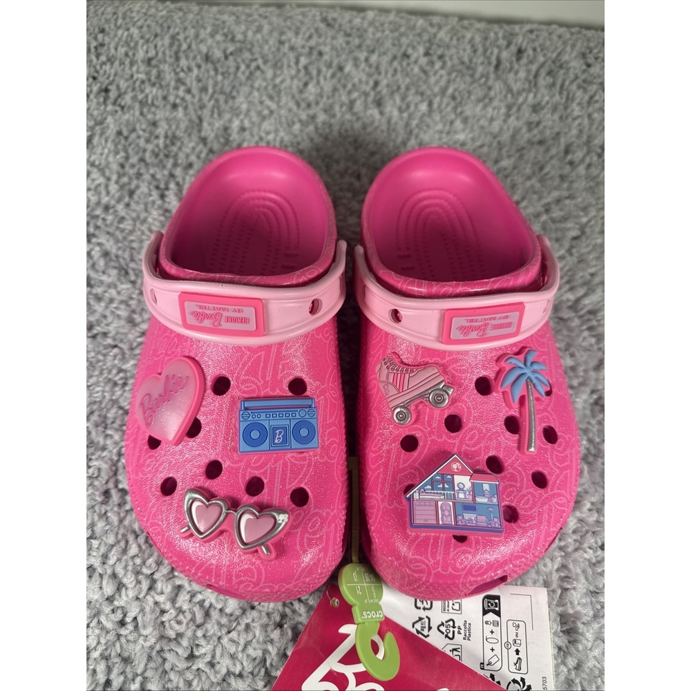Crocs Kids Mattel Pink Barbie Classic Clogs 211406-90H Size J3 nwt - Picture 4 of 11